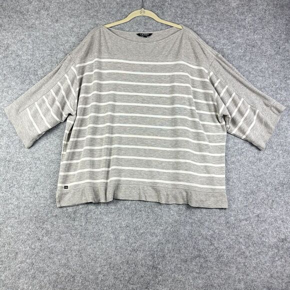 Lauren Ralph Lauren LRL Top Womens 3X Gray Striped Boat Neck Boxy Comfy Casual - Picture 1 of 14